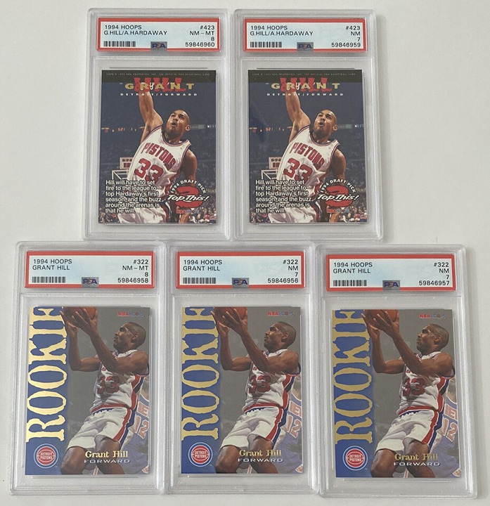 (5) 1994 Hoops #322 Rookie Cards RC Grant Hill #423 Anfernee Hardaway PSA 7s 8s