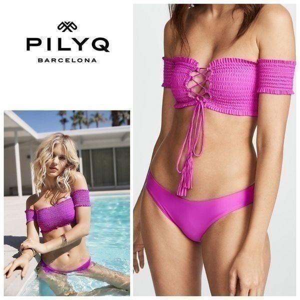 New fuchsia smocked bikini set. My bottoms are a slightly different design
