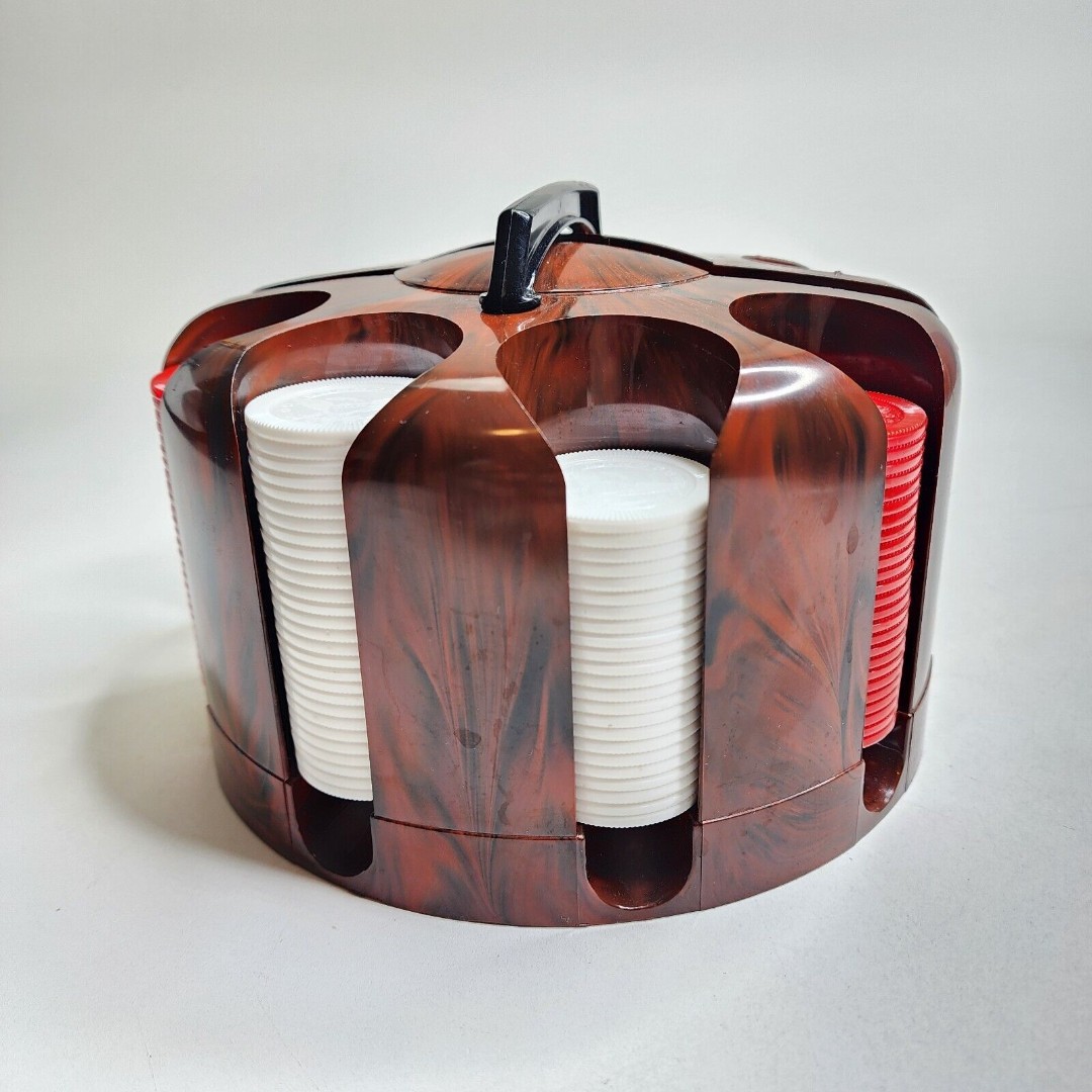 Poker Caddy Brown Black Swirled Poker Chip Chips Holder Rotating