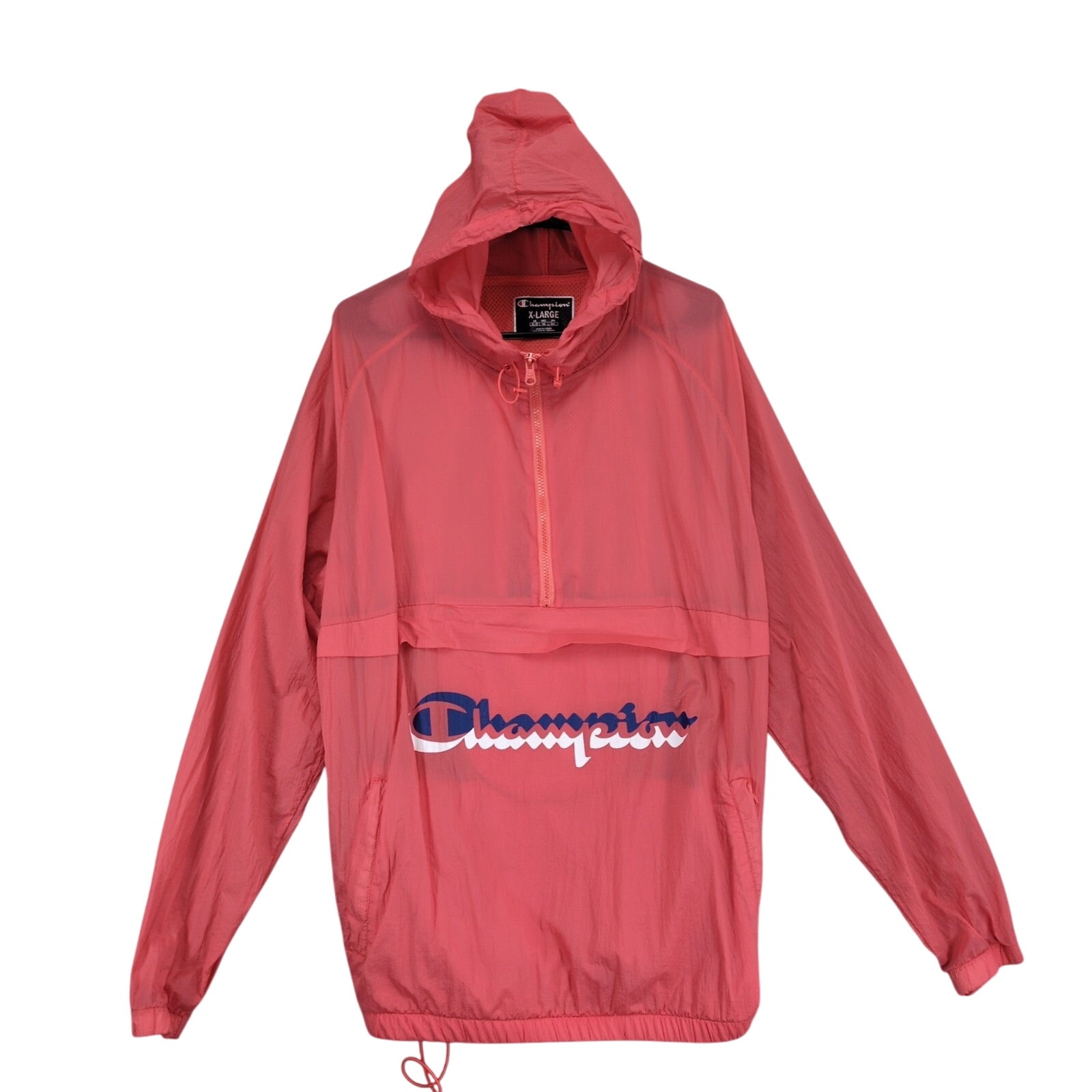 Champion Women's XL Coral Pink Windbreaker Hoodie Jacket, Vented 1/4 Zip Pockets