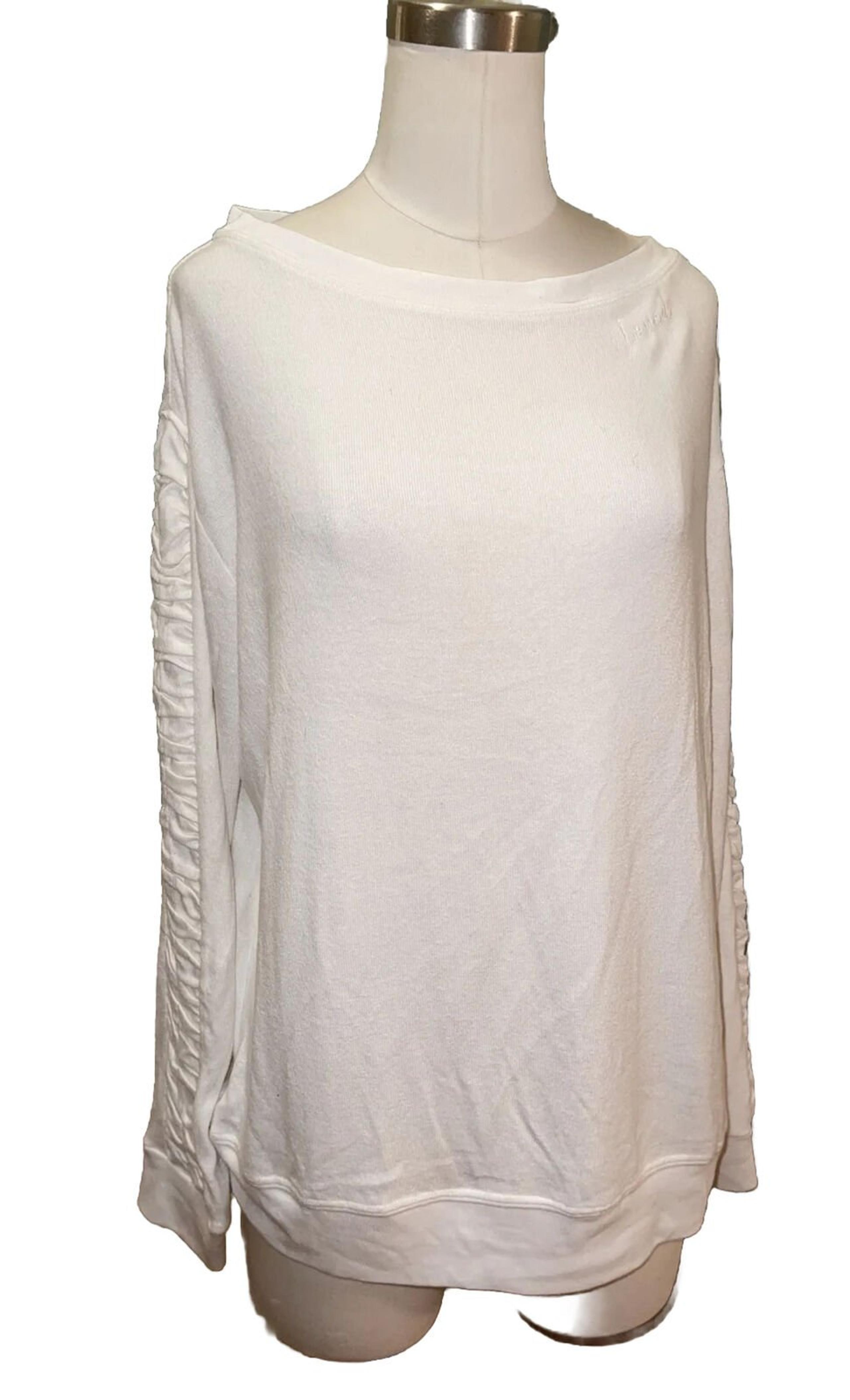 Peace Love World Comfy Top Shirt Ruched Sleeve Detail Ivory Size Small