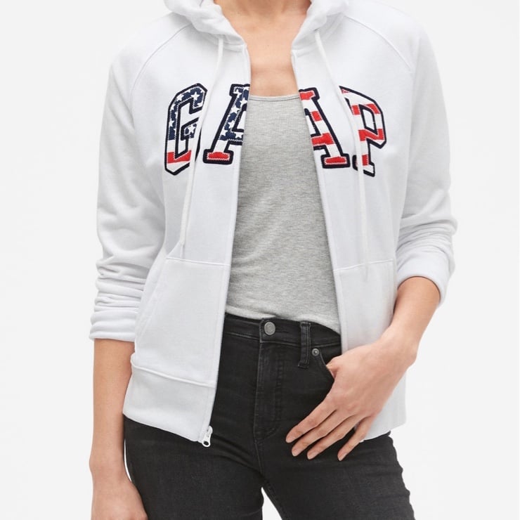 GAP Flag Gap Logo Zip Hoodie In Fleece WHITE XL Soft, comfy fleece. Long raglan