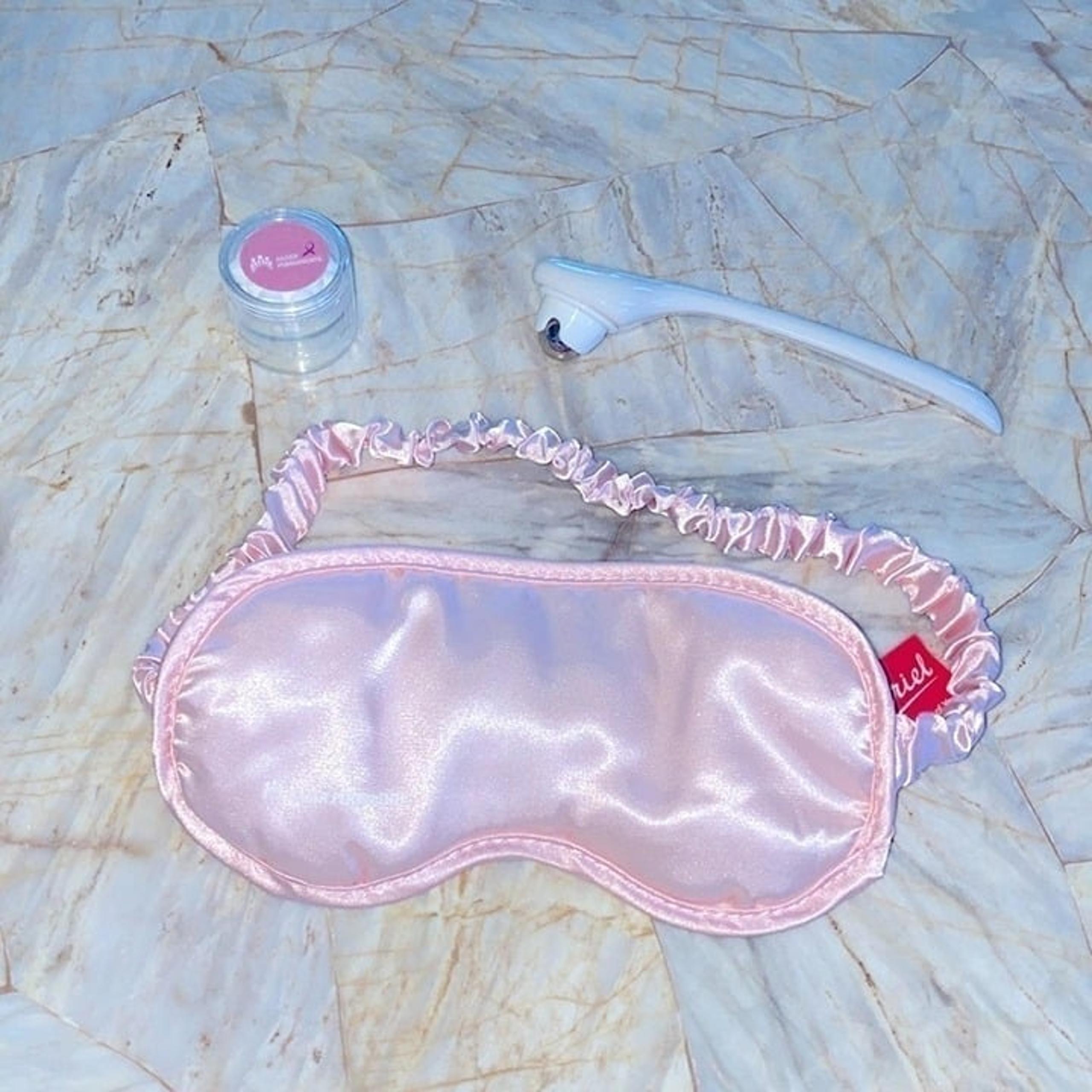 Silk Sleep Mask Eye Mask , Cascade Under-Eye Roller, lip balm - Ariel