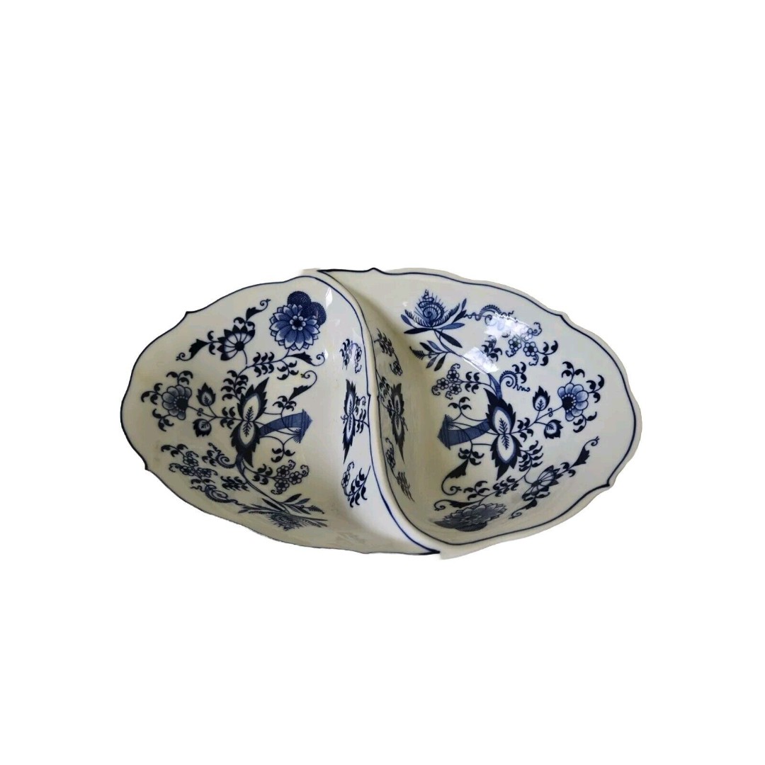 Vintage Blue Danube Japan Blue Onion 11 Oval Divided Vegetable Bowl