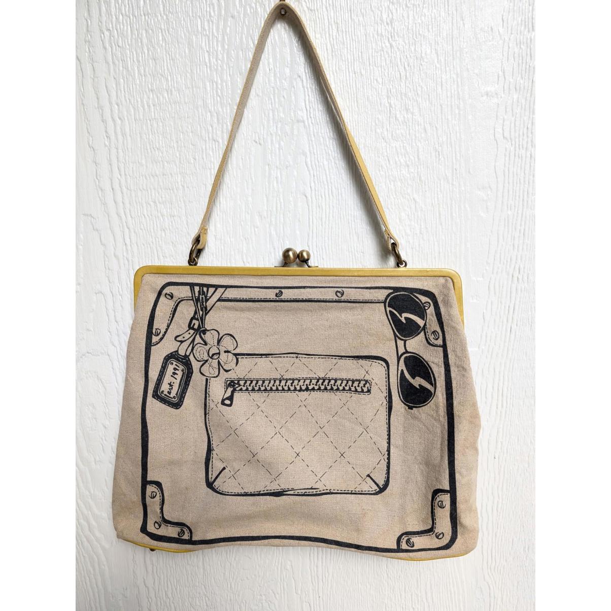 Hobo International Yellow Canvas Kiss Close Graphic Print Purse Shoulder Bag