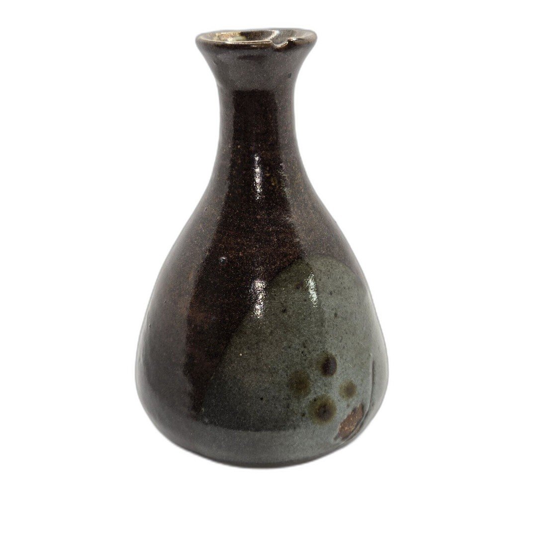 Art Pottery Teardrop Vase Blue Speckled Glaze Signed Moller 6.5”