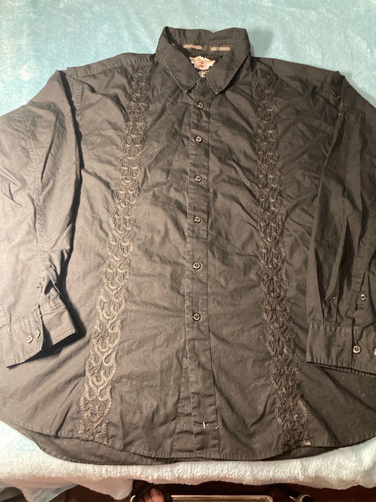 Black Long Sleeve Button Up Harley Davidson Size 2XL