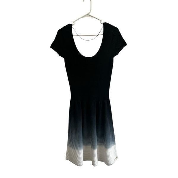 Sandro Paris Blue Ombre Textured Mini Dress Size 2 Scoop Neck Tye Dye Dipped