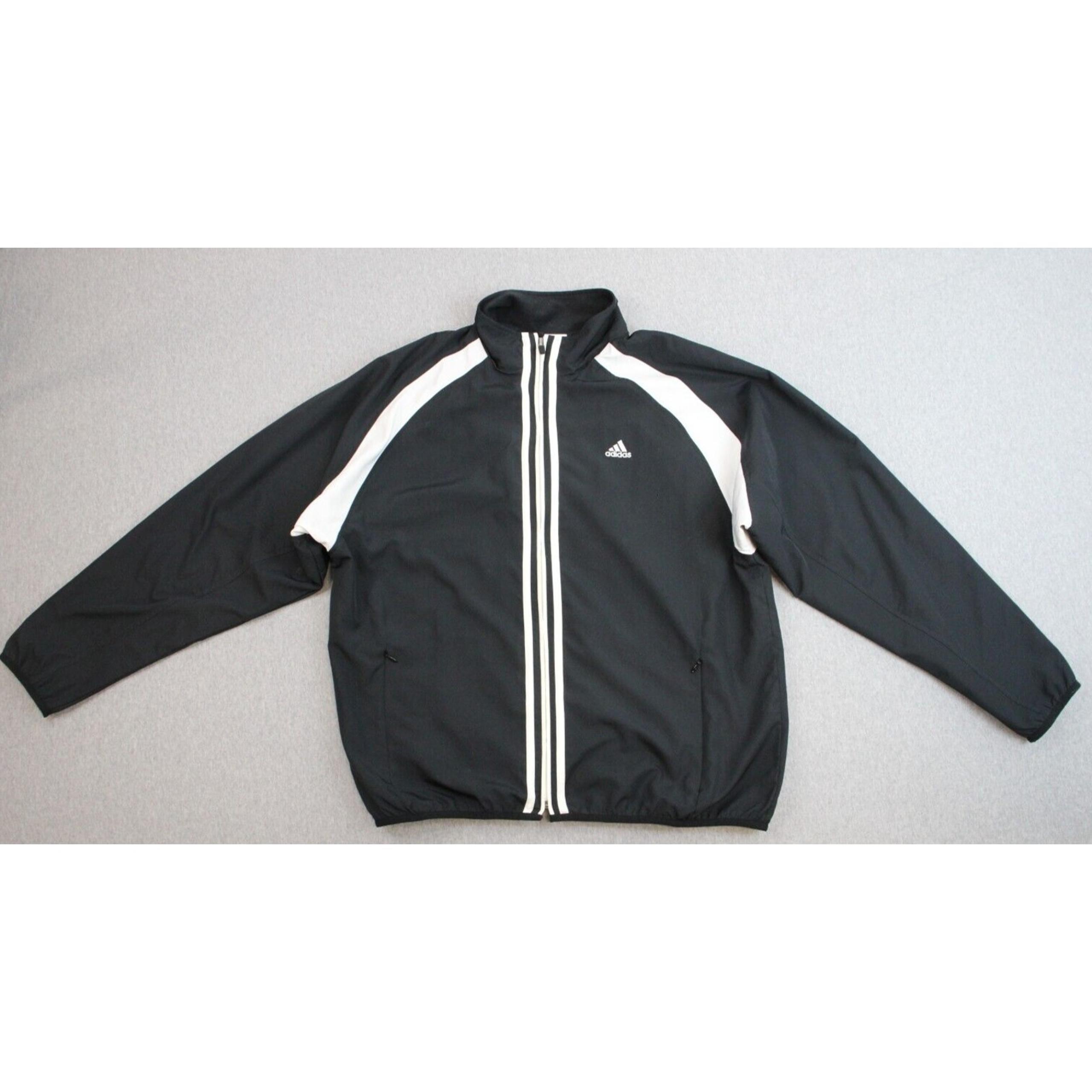 Adidas Windbreaker Jacket Mens M Black Lined Mock Neck Raglan Sleeve Full Zip