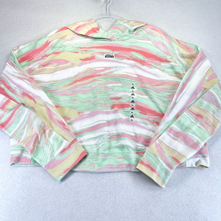 NEW ADIDAS ORIGINALS Womens 1X Plus Cropped Hoodie Multi Color Pastel Pullover
