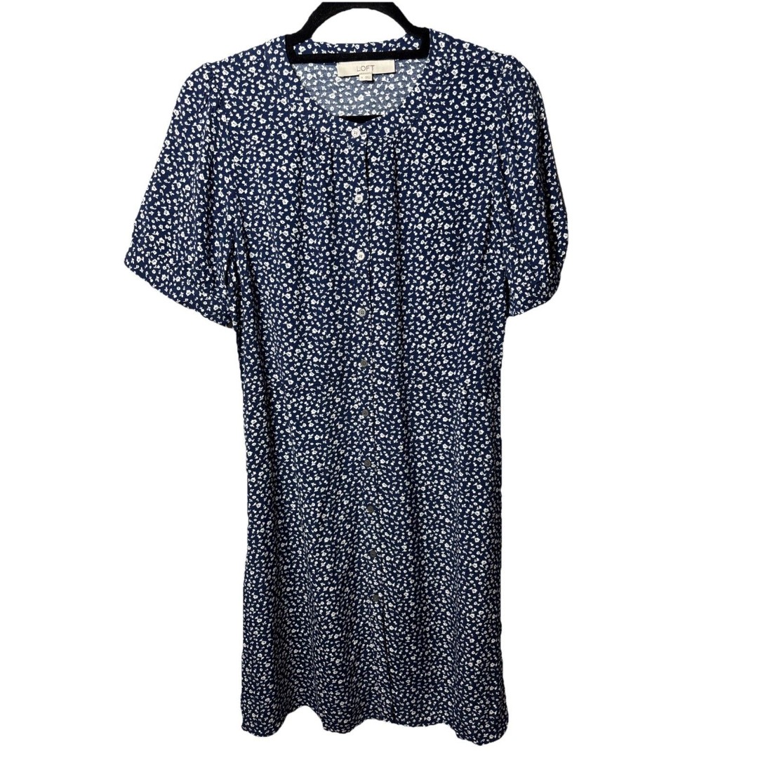 LOFT Womens SZ 4 Garden Flare Collarless Button Down Shirtdress Cottagecore