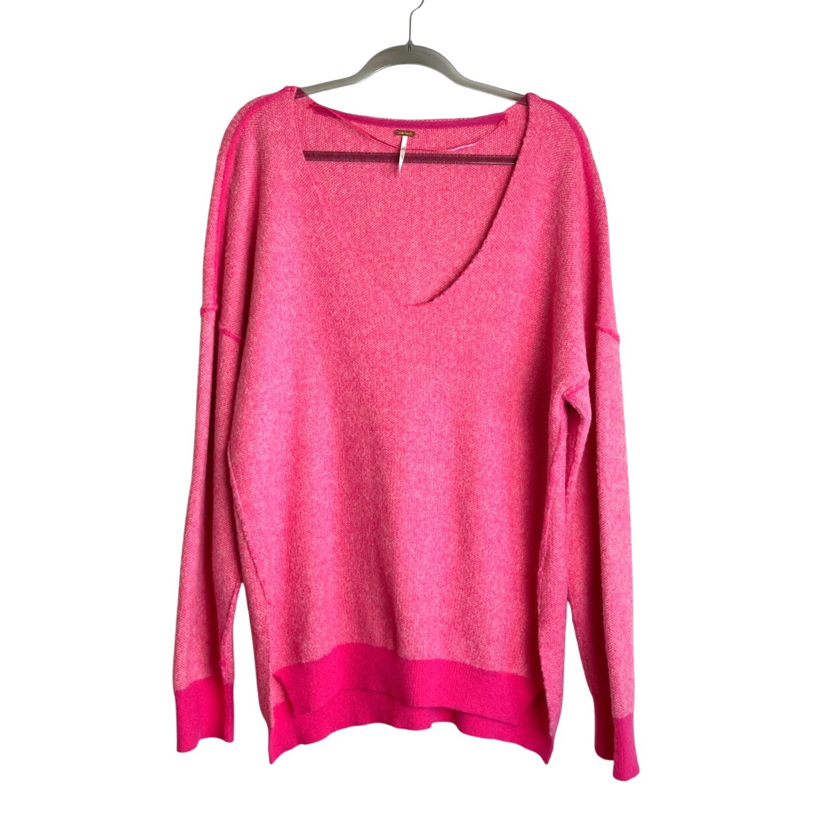 Free People Sweater Weather V Neck Size S Hot Pink Oversized Slouchy Boho Cozy