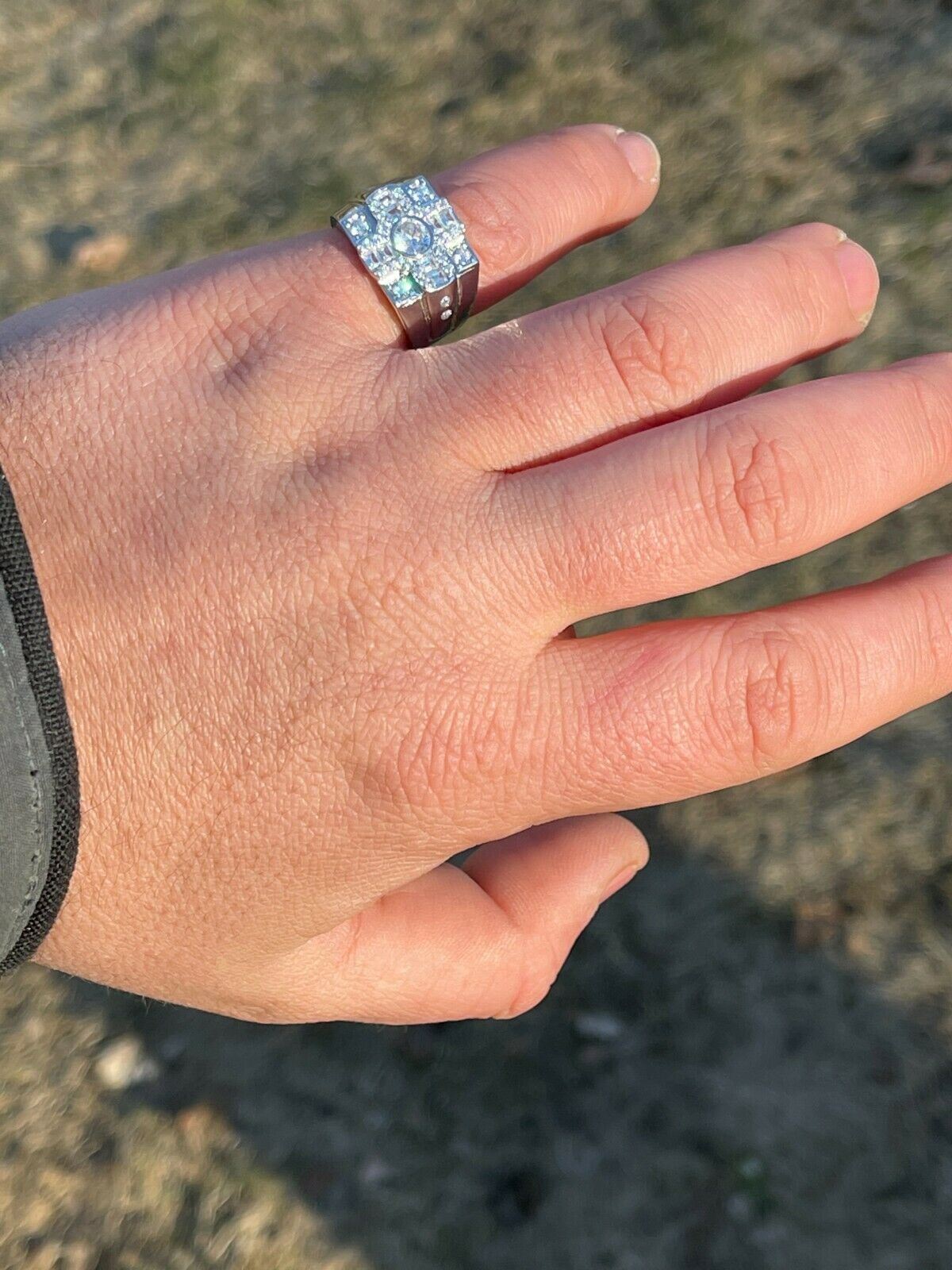 925 Silver Iced Out Square Baguette Ring Size 9