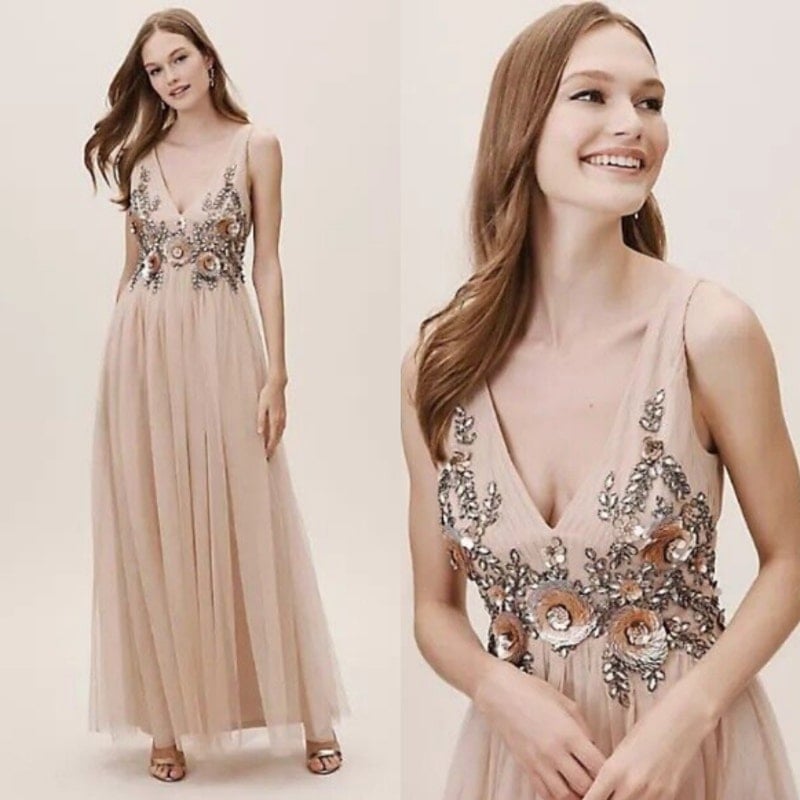BHLDN ISABEL MAXI DRESS SIZE 0 Z434-5 Lace Beading Bridal Wedding