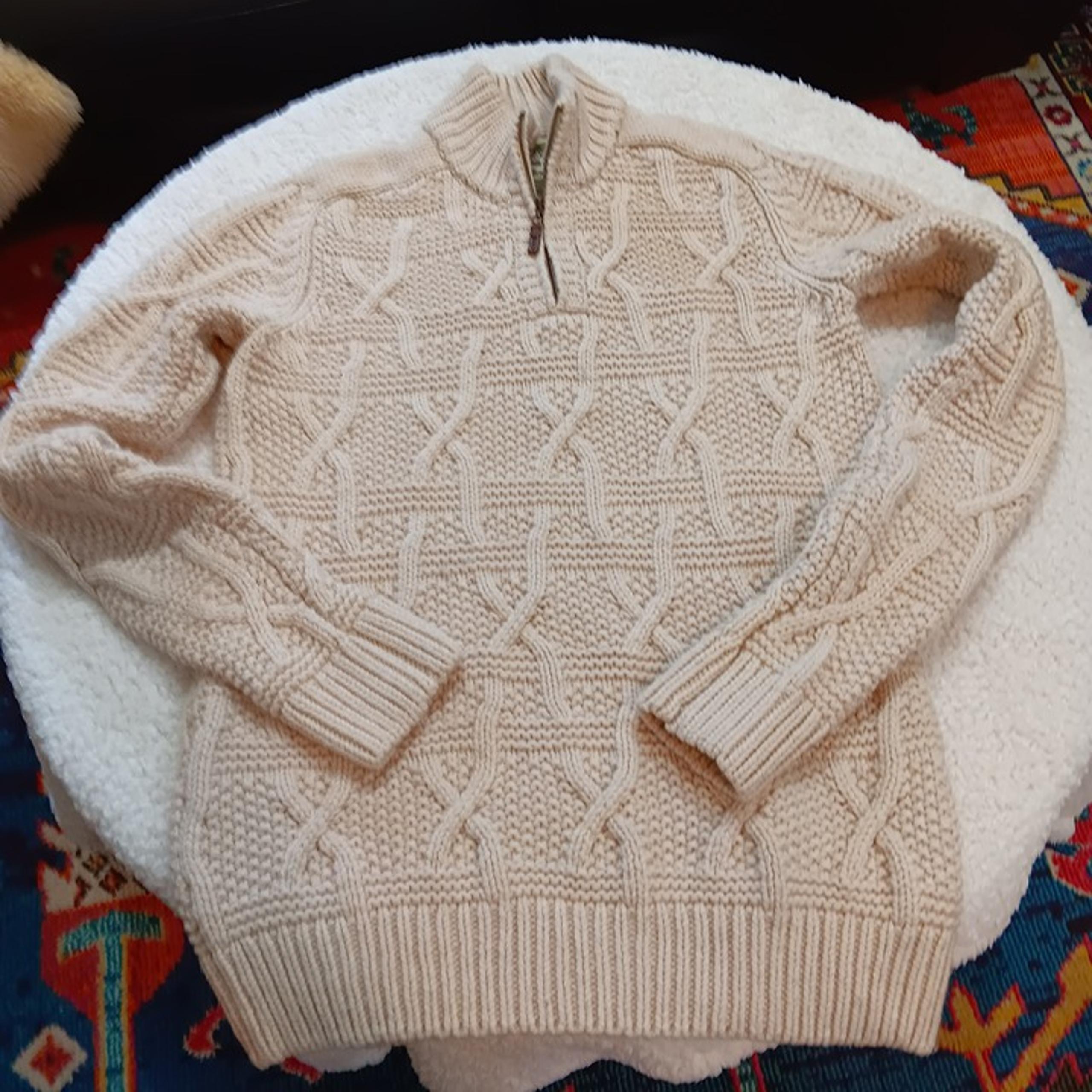 Mens Timberland Merino Wool 100% half zip cable knit sweater Cream size  Med