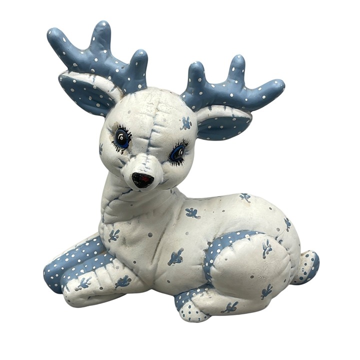 Christmas Reindeer Kimple Ceramic Mold Deer Figurine white blue Handpainted READ