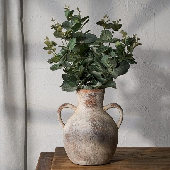 New Rustic Ceramic Farmhouse Flower Vase with Handles for Home or Office Decor