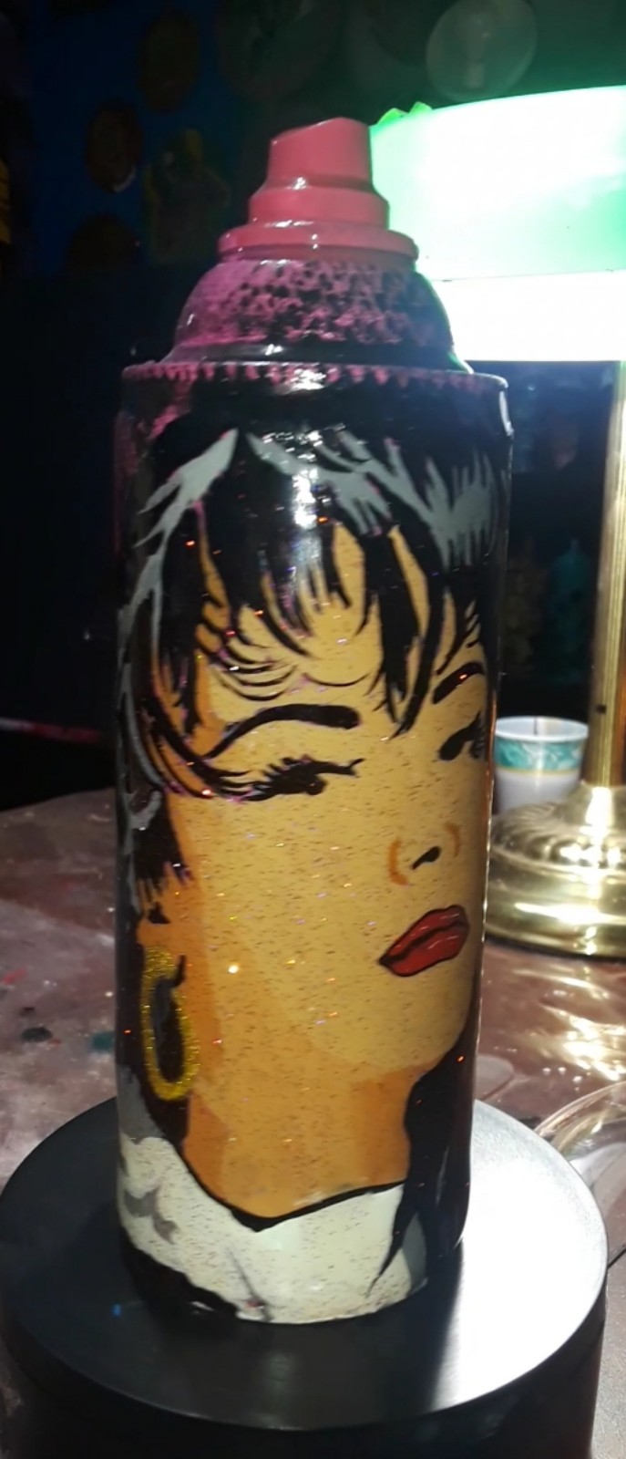 Selena Quintanilla sparkly spray paint can art