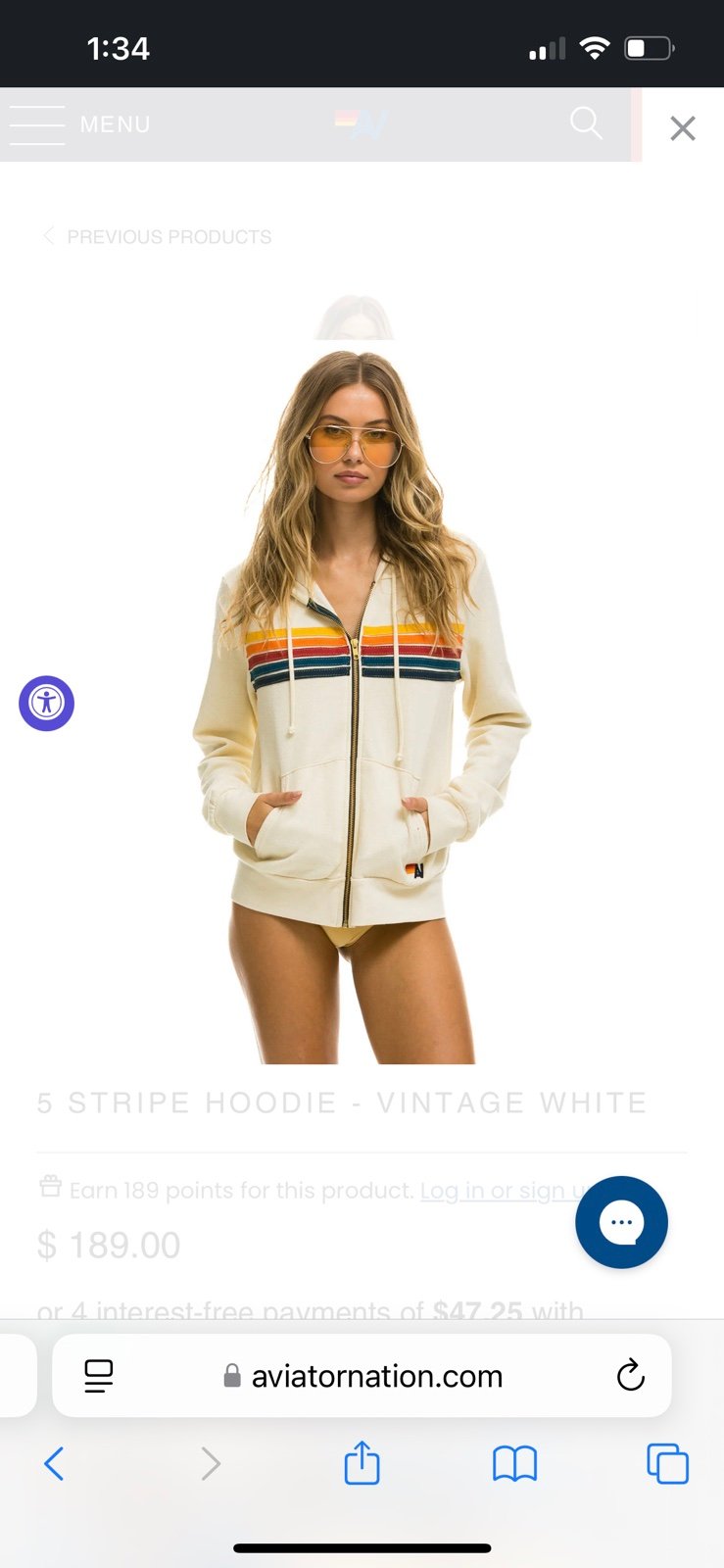 Aviator Nation 5 Stripe Hoodie (Unisex) - Vintage White - Size M