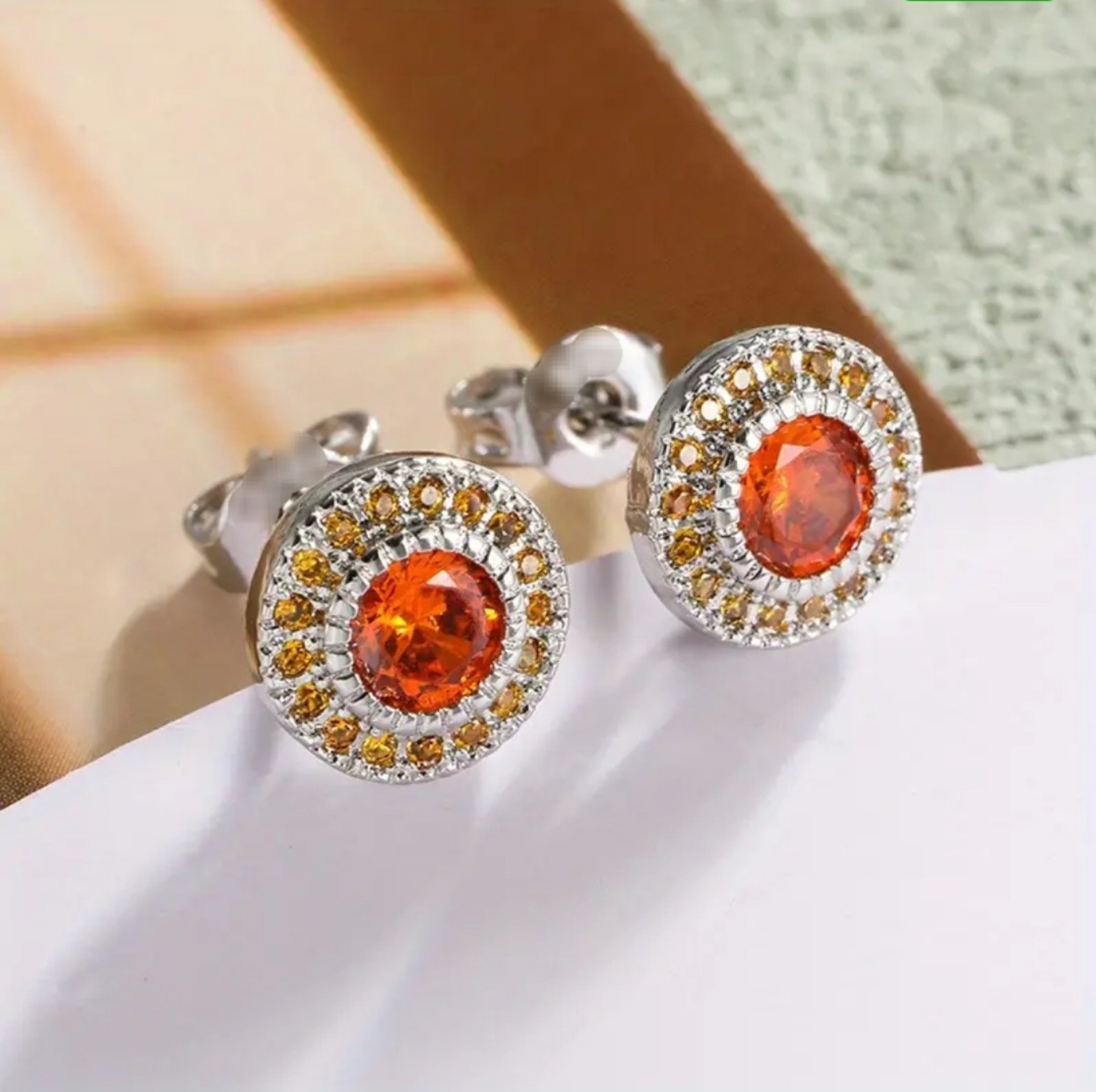 E206 Exquisite Created Padparadscha Sapphire Earrings