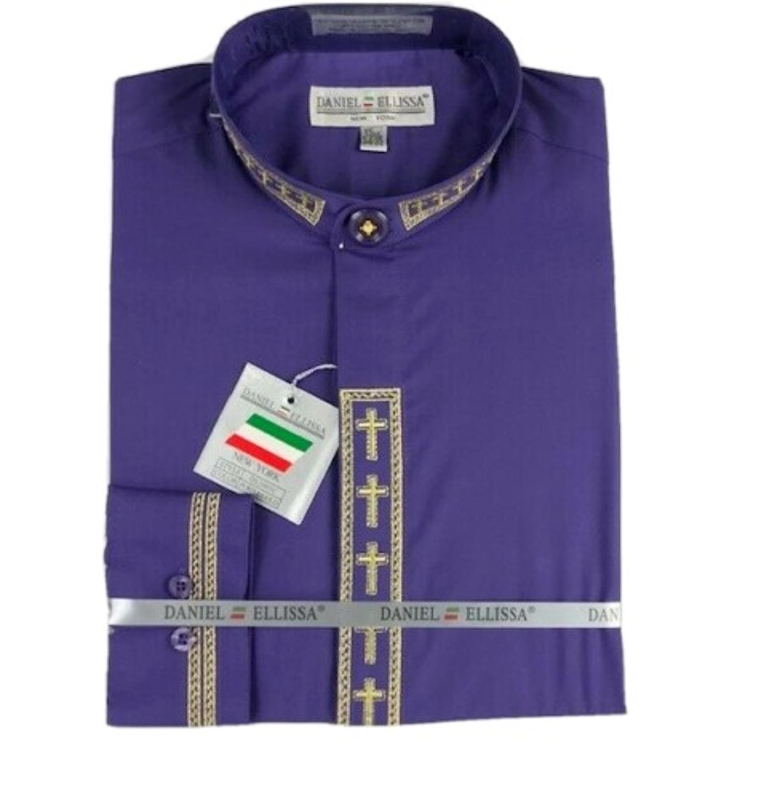 Daniel Ellissa Men's Clergy Shirt Purple with Gold Crosses Size 15.5 32/33