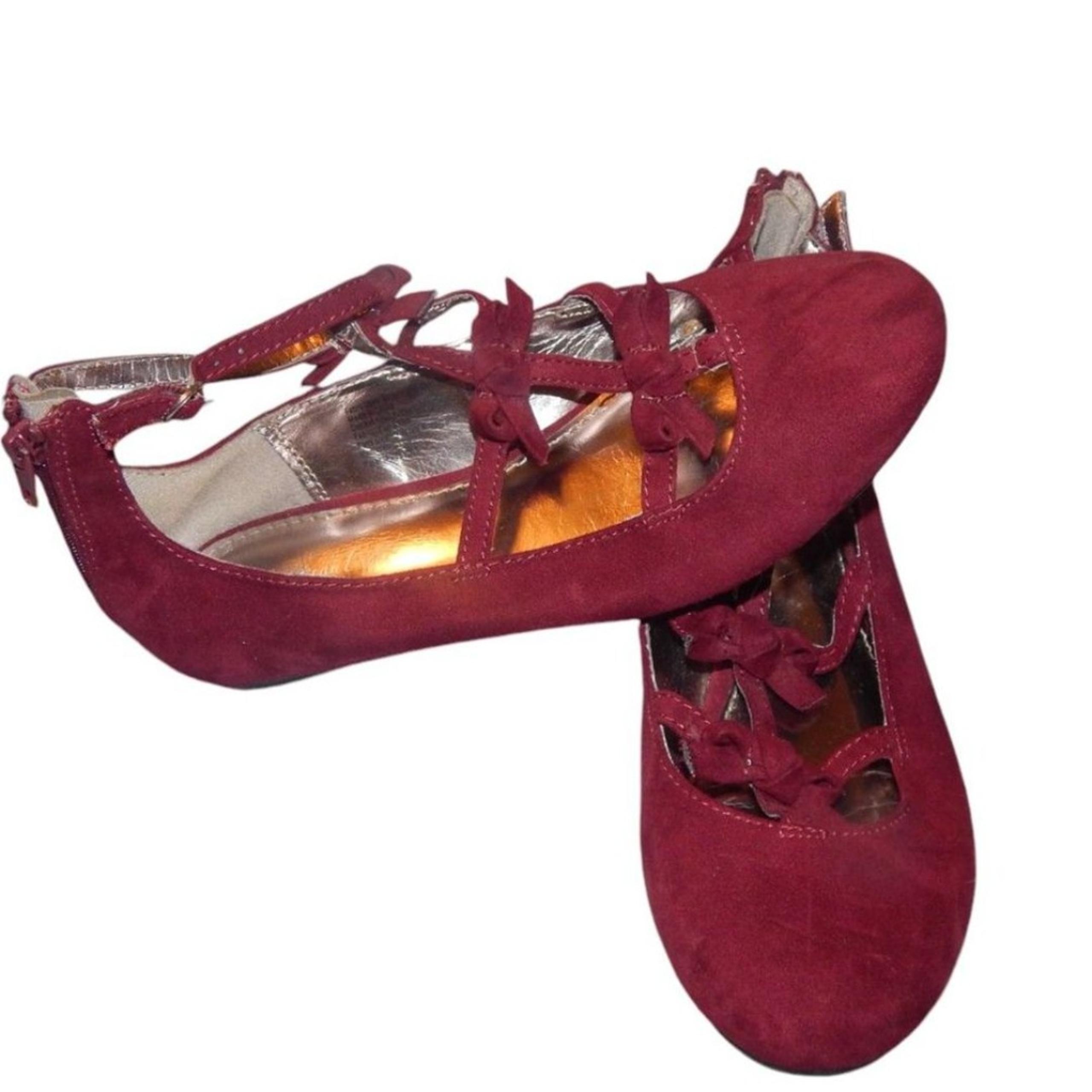 AMERICAN EAGLE girls size 2 maroon fuchsia red burgundy suede bow dress shoes