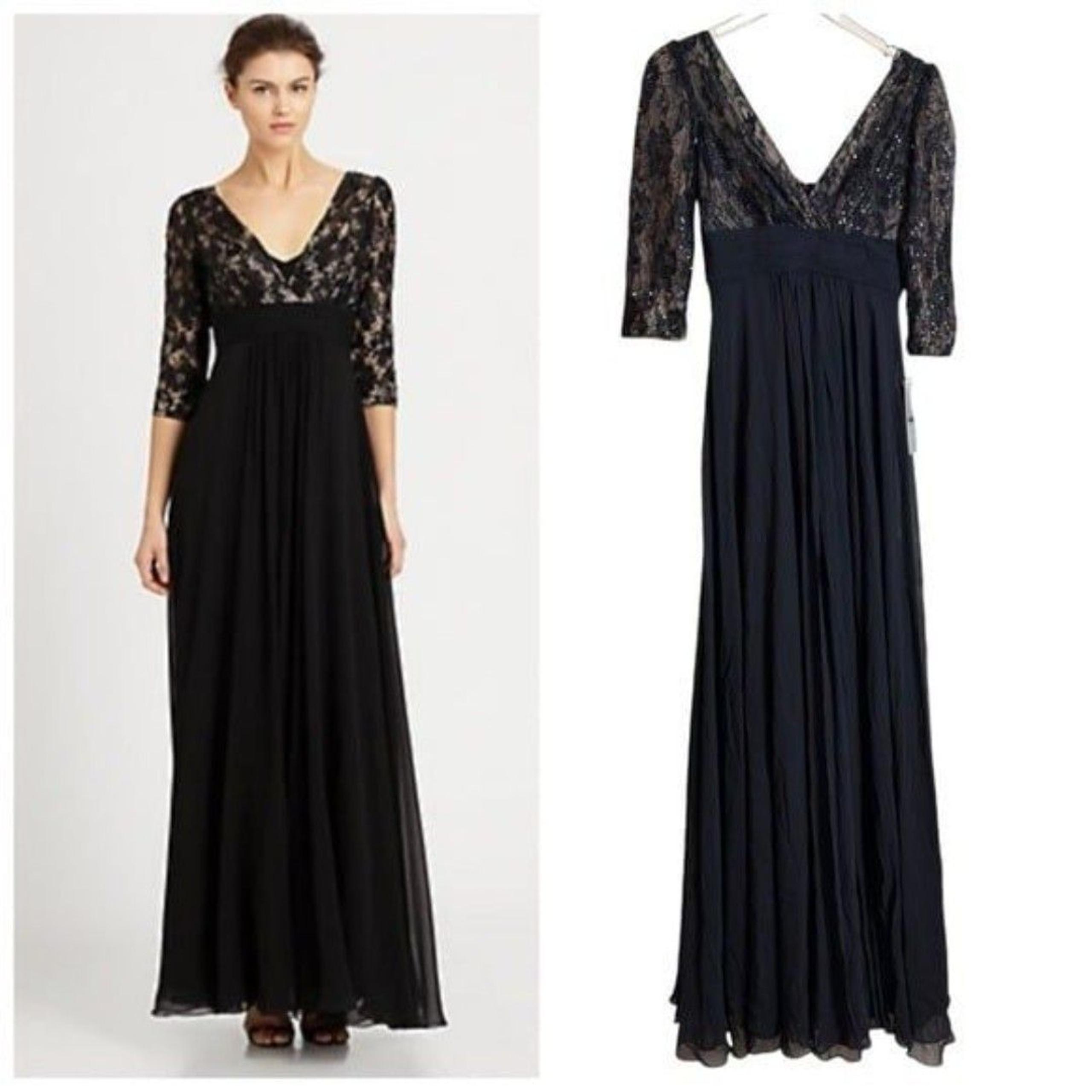 NEW Rickie Freeman Teri Jon Lace Top Silk Chiffon Black Gown Size 2 Maxi Dress