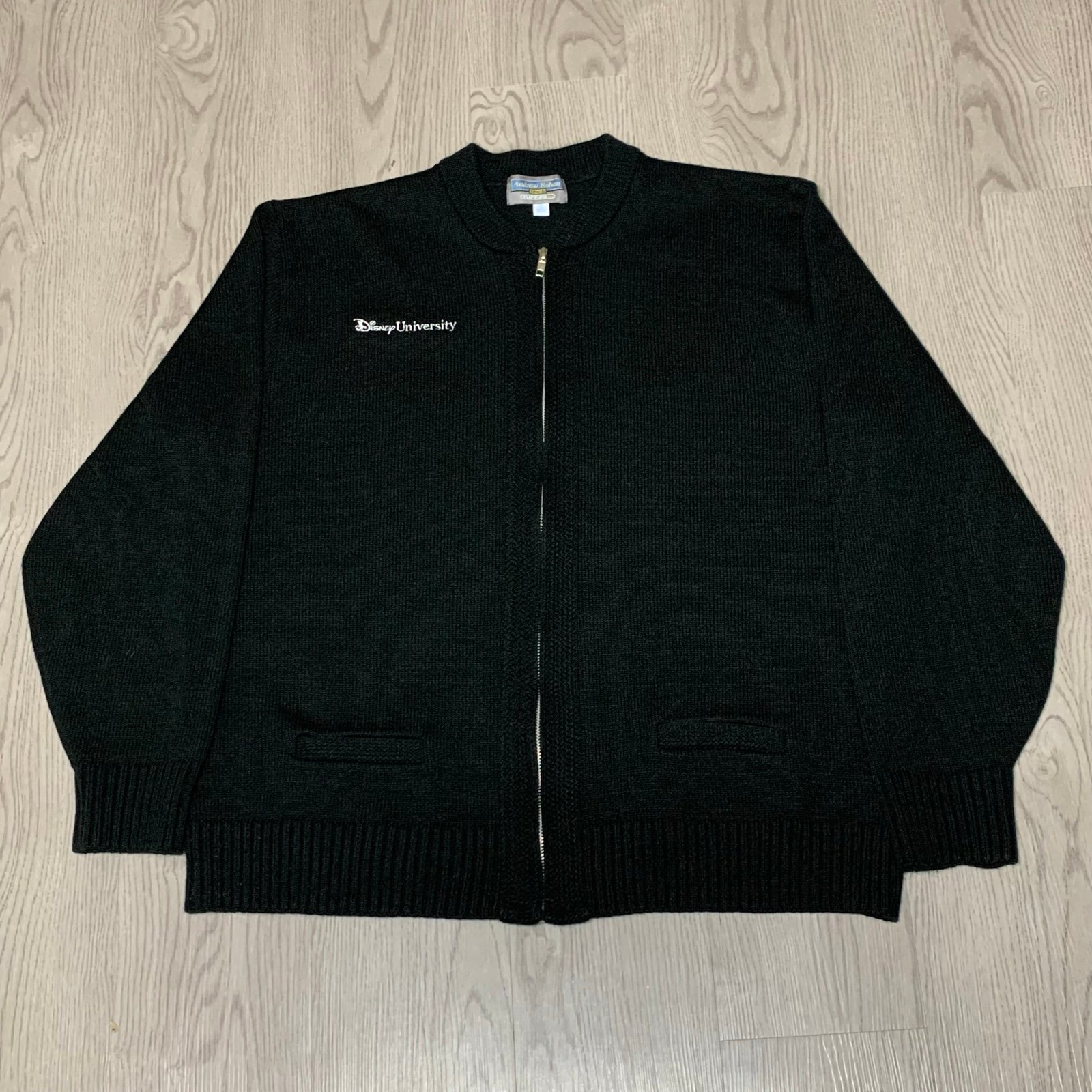 Vintage 90s Disney University Black Knit Sweater Zip Cardigan Cast Exclusive XL