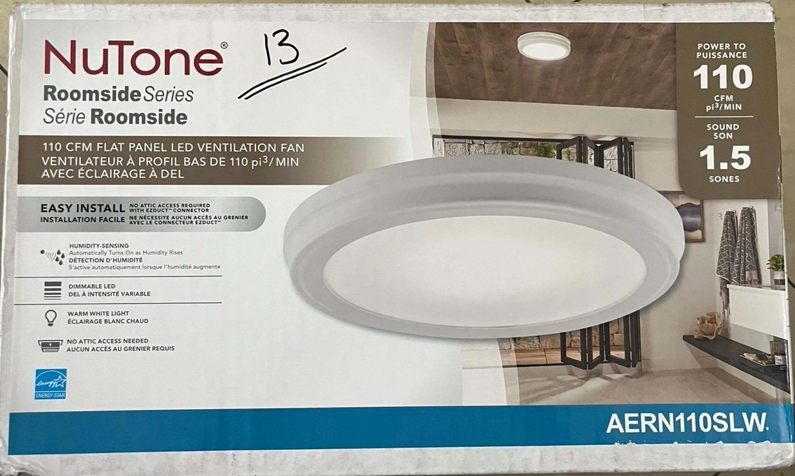 NuTone 110 CFM BathroomExhaust Fan With LED Light & Humidity Sensing AERN110SLW.