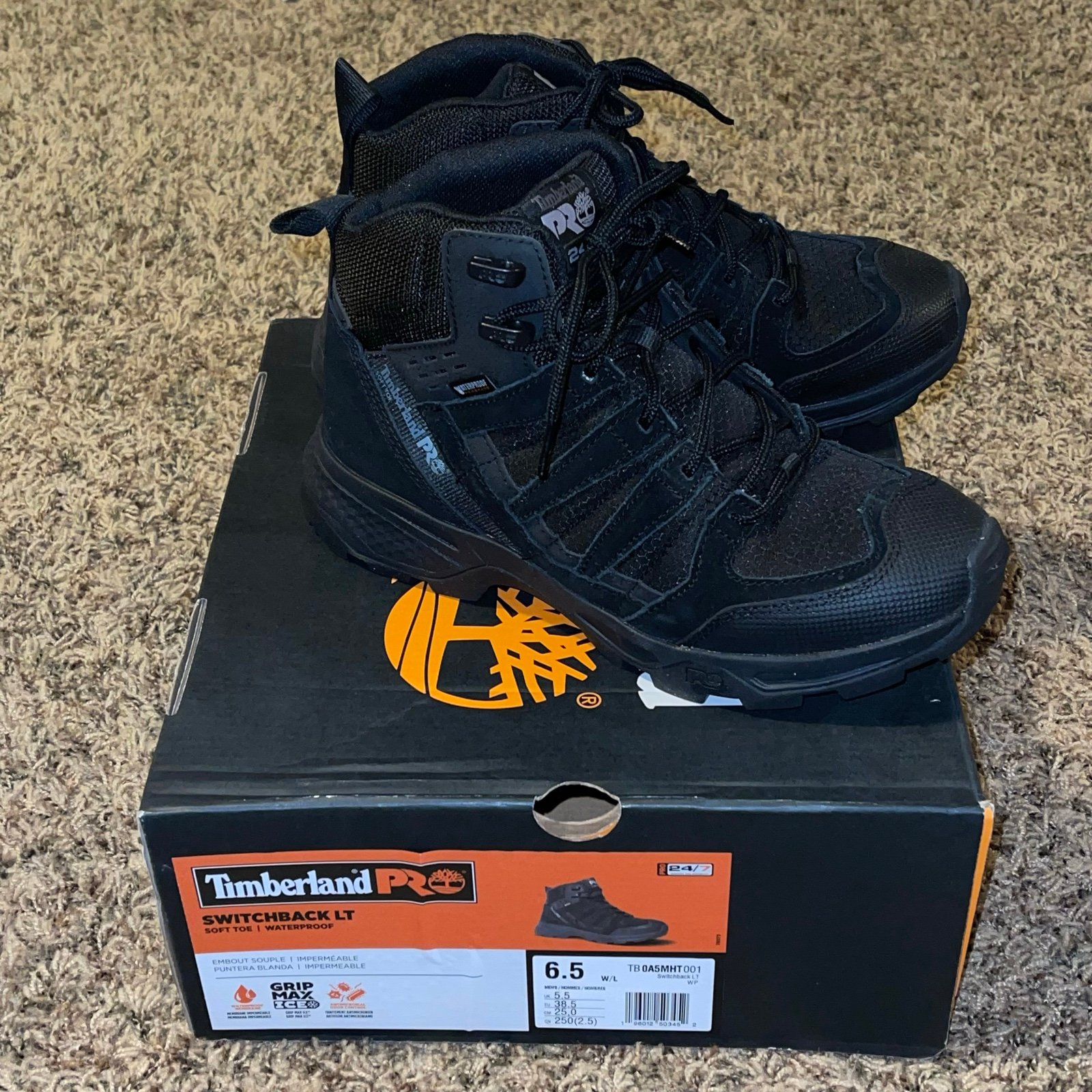 New Timberland Switchback LT Soft Toe Work Boots Men's Size 6.5 Wide Black