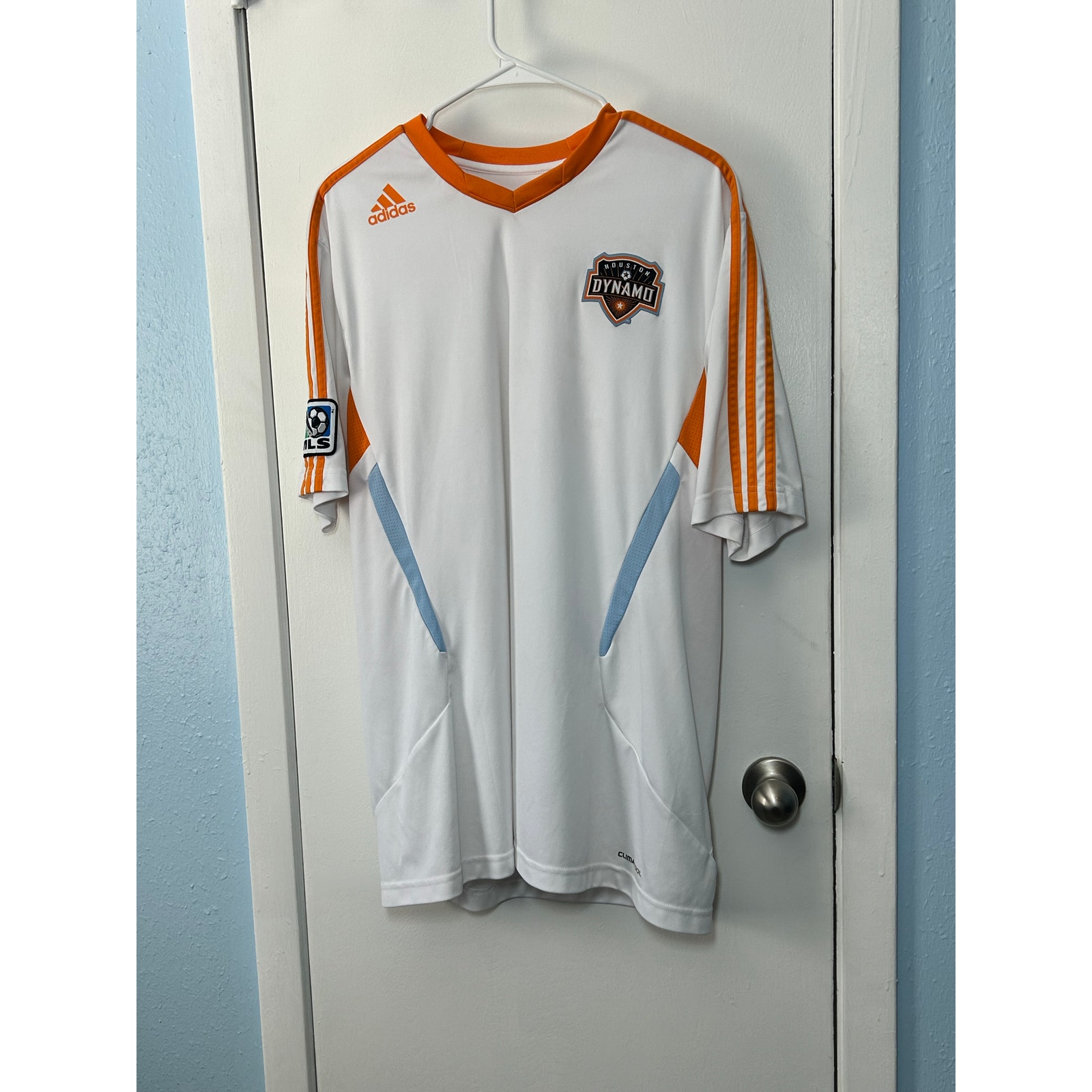 Adidas Houston Dynamo Soccer Jersey XL White Orange Climacool MLS Dry Fit