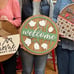 Welcome Round House Door Hanger Wooden Tulips Sign
