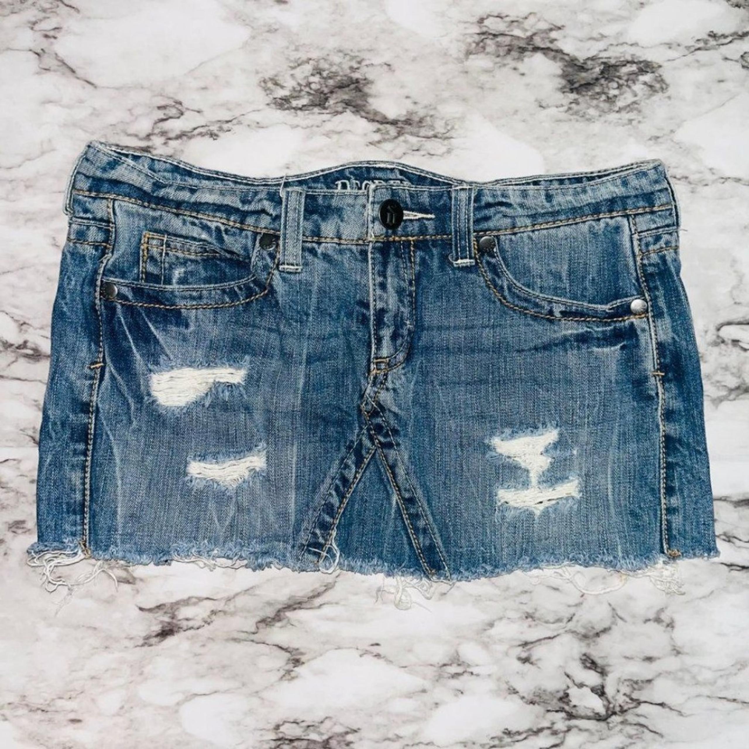 Decree | Denim Jean Mini Skirt Distressed Y2K | Blue | Womens | 7