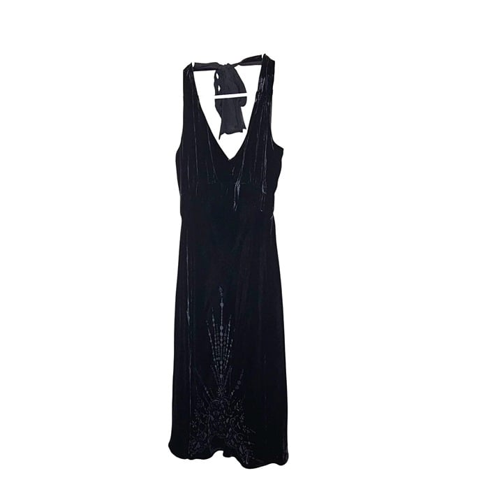 Vintage Y2K 90S Black Velvet Halter Dress Velvet Burnout Whimsigoth Fairygoth M