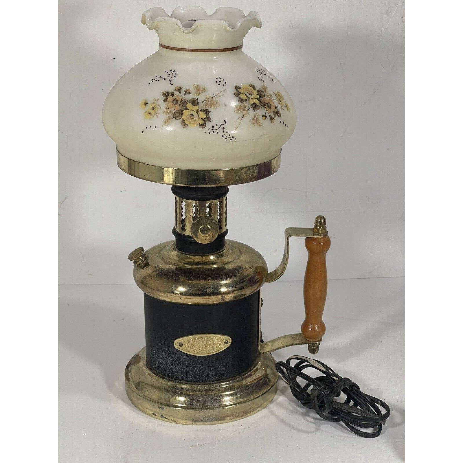 Vintage 1890 Underwriters Laboratories Hand Painted Hurricane Shade Lamp 3 Way L