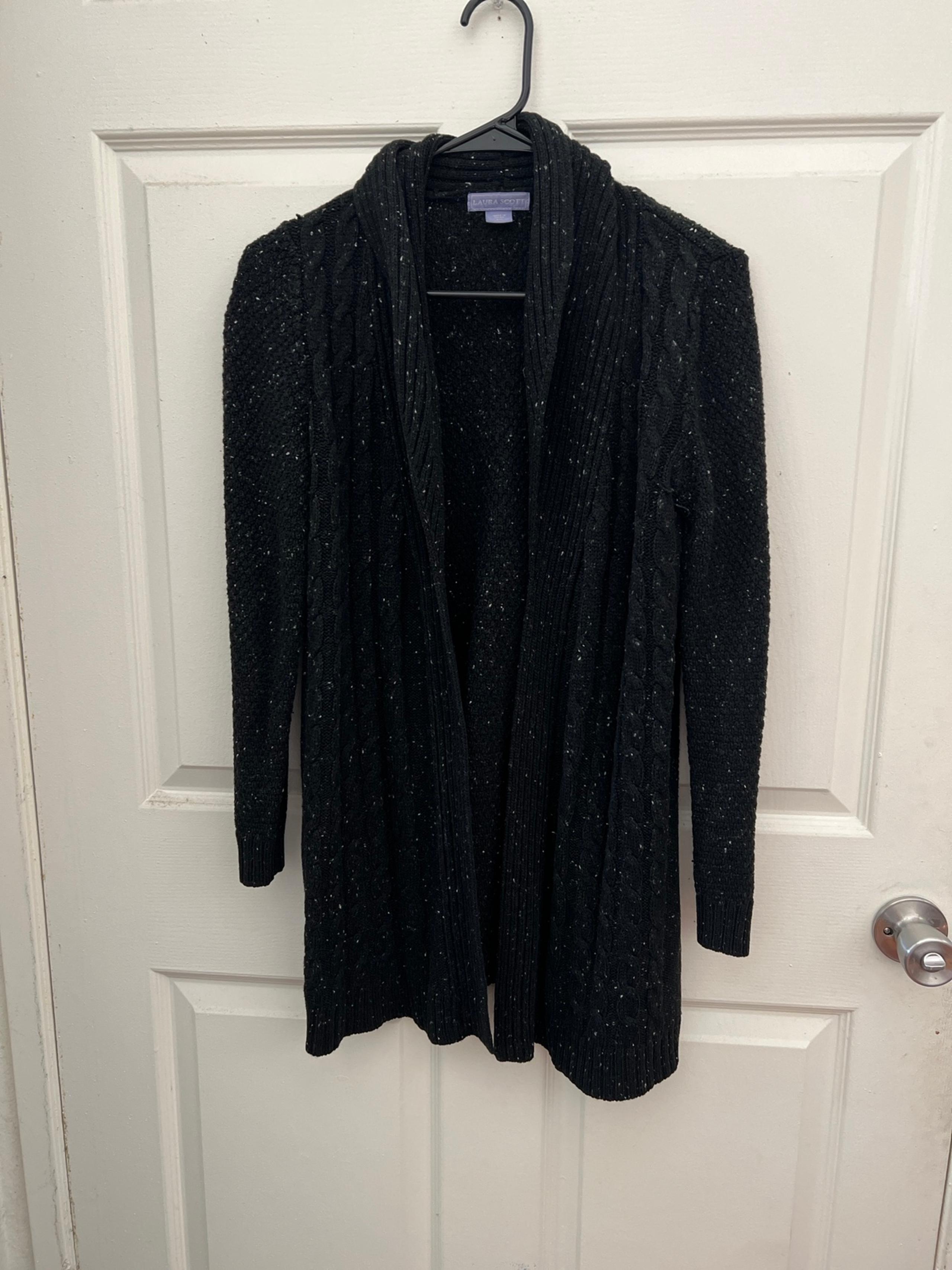 Laura Scott black speckle knit cardigan sweater S