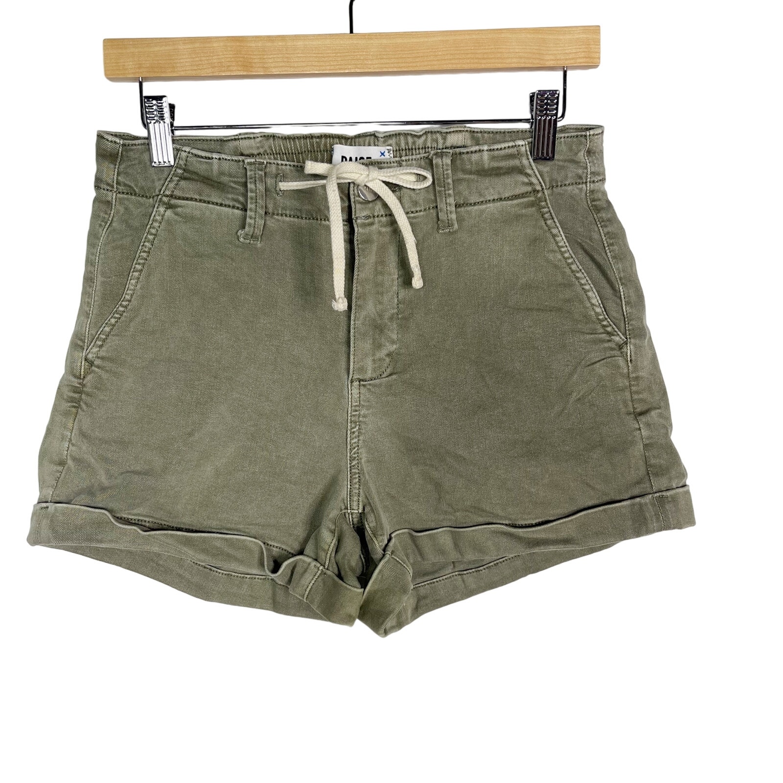 Paige Womens 26 Vintage Ivy Green Christy Shorts Drawstring Waist Rolled Hem