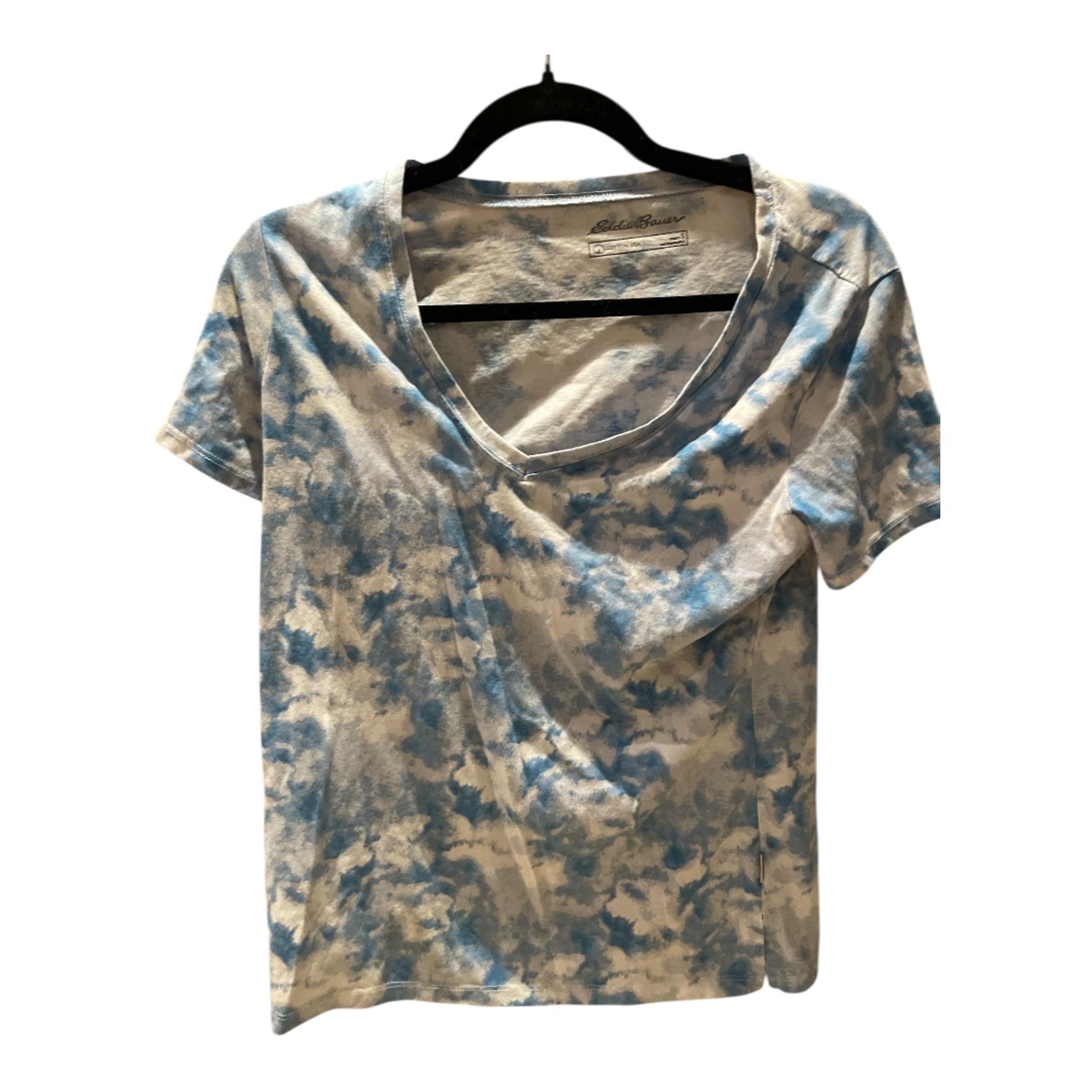Women’s blue and white tie dyed cotton USA, V-neck T-shirt sm - Eddie Bauer