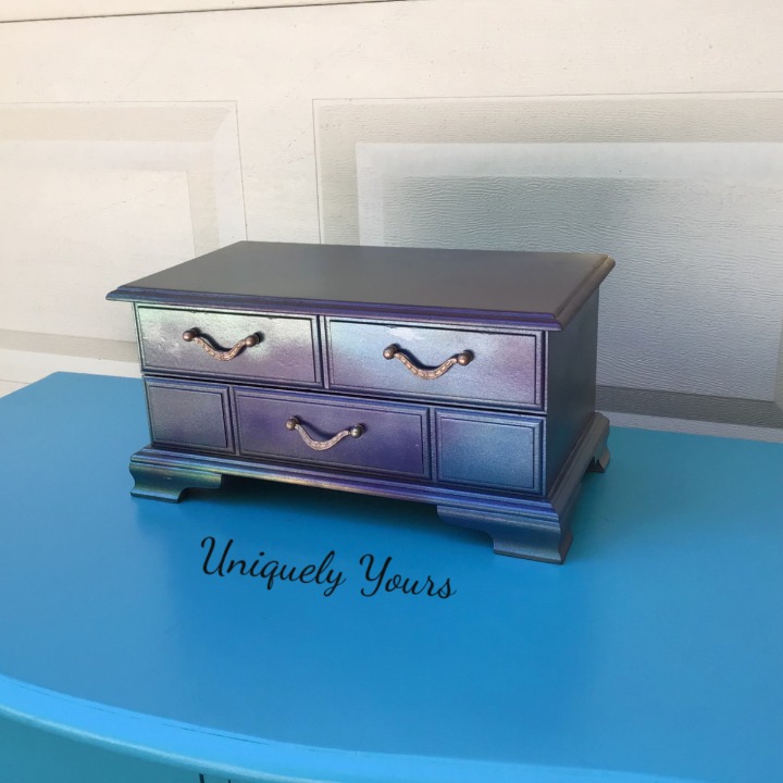 Vintage Jewelry Box Metallic Blue Purple Green Gold Northern Lights Rose Gold