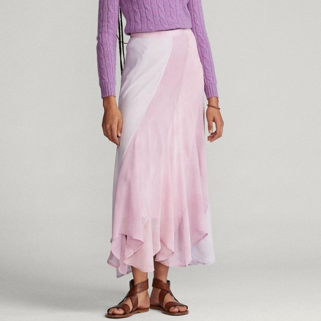 Polo Ralph Lauren Silk Pastel Tie Dye Midi Skirt