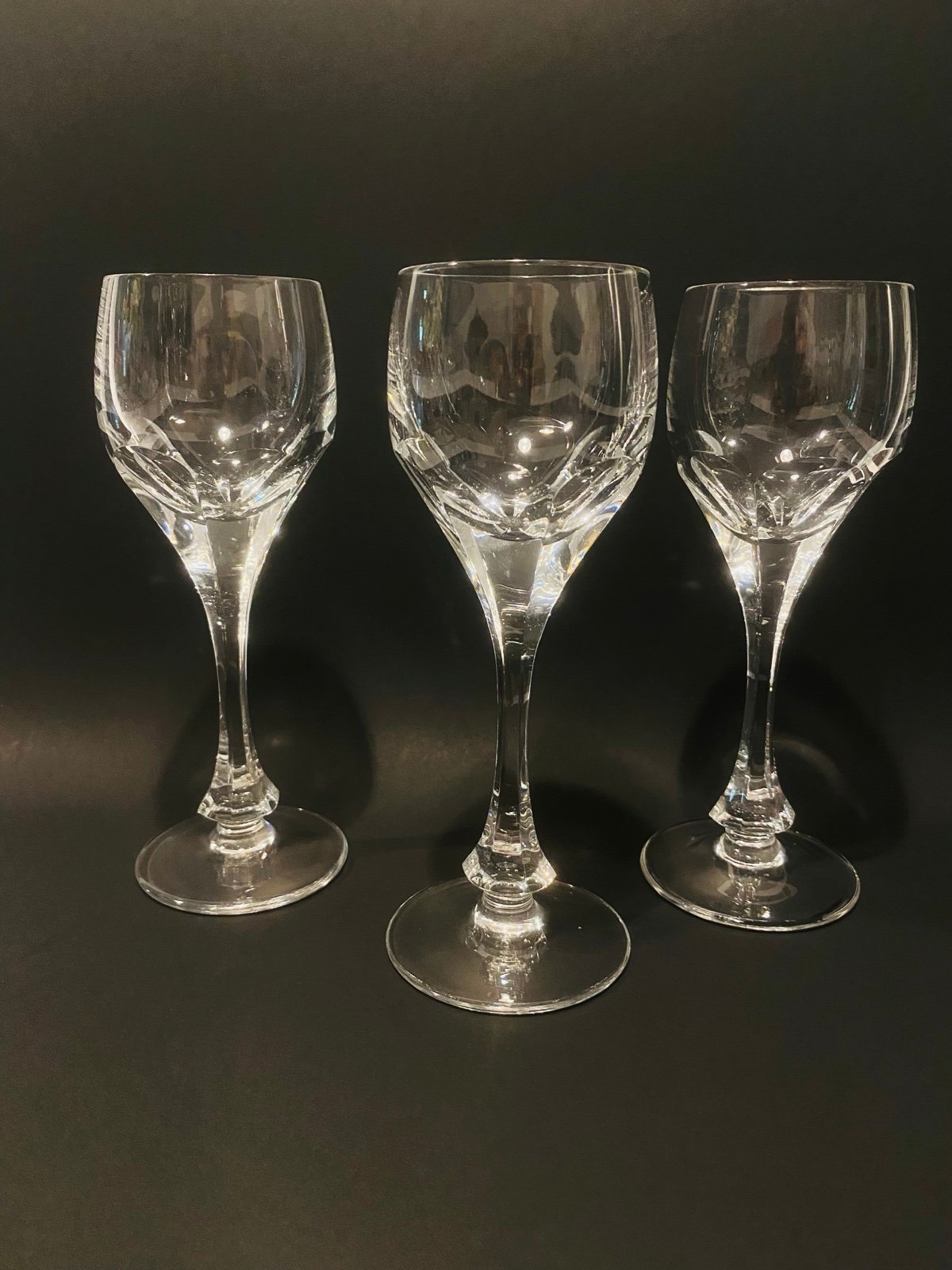 Vintage Midcentury Sonja by GORHAM Set of 3 Crystal Cut Panels 7” Liquor Glasses