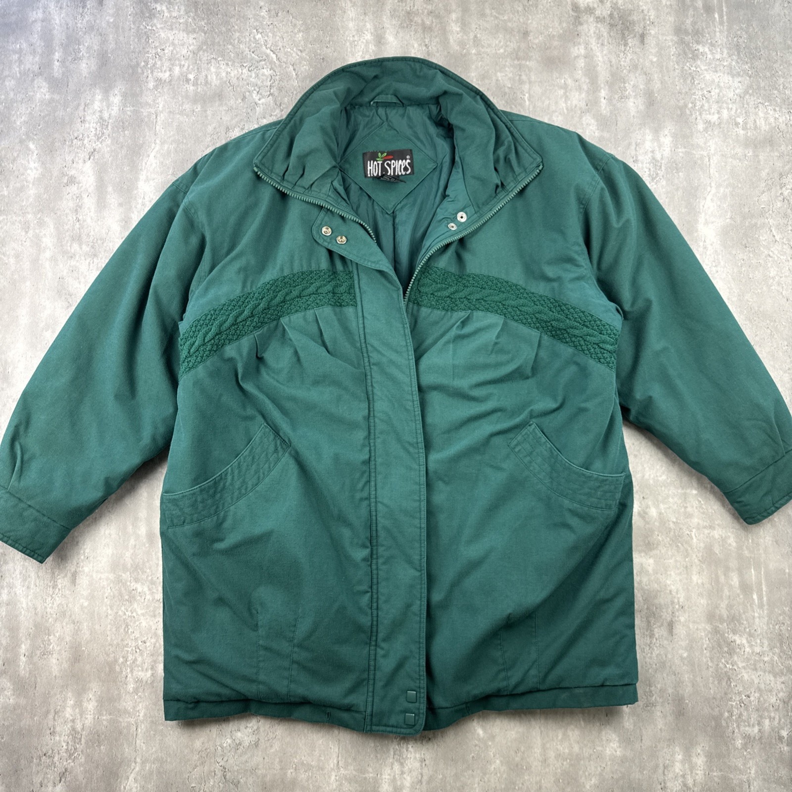 Vintage Hot Spices Jacket Women's Medium Green Bomber Full Zip Button Insulated