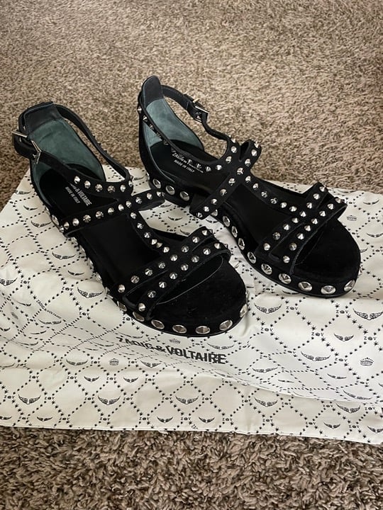 Zadig & Voltaire Spike Black Suede Studded Sandals - Originally 378