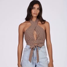 Charlie Holiday Lagoon Print Keyhole Halter Top Size 6