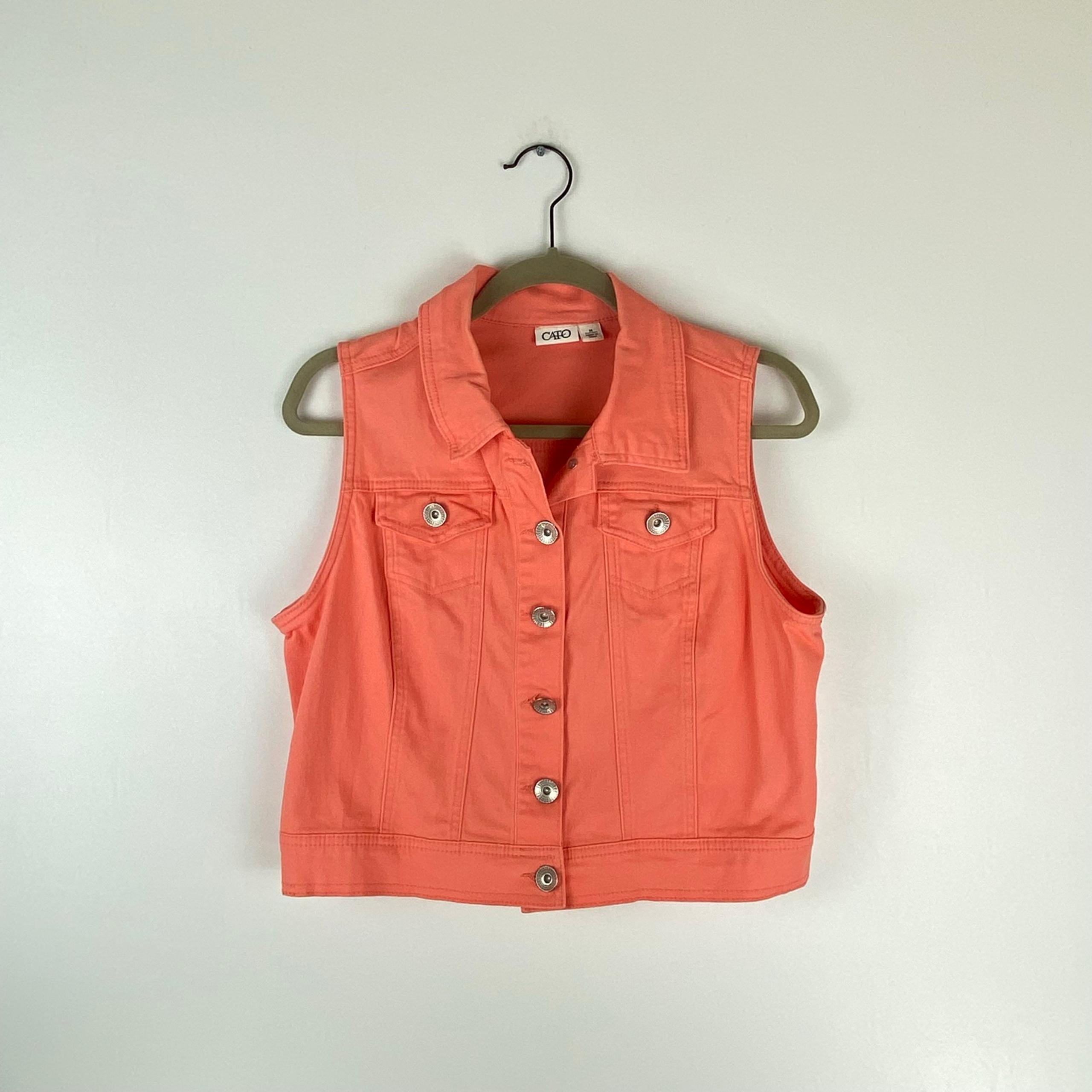 Cato Womens Medium Sleeveless Button Front Jean Vest Denim Peach Pink Stretch