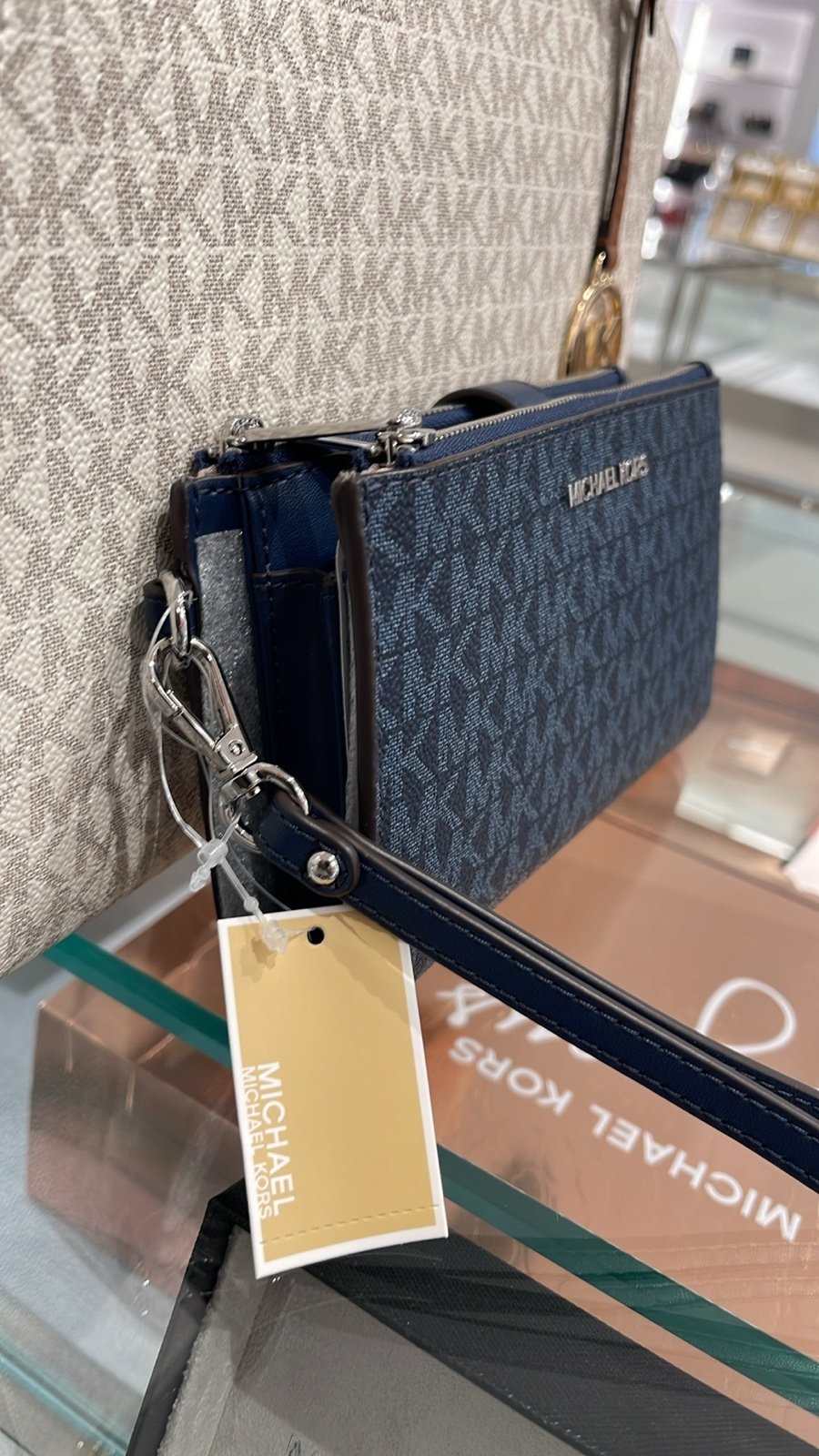 Michael Kors Jet Set Travel Large Double-Zip Wristlet-Wallet-PhoneHolder Admiral