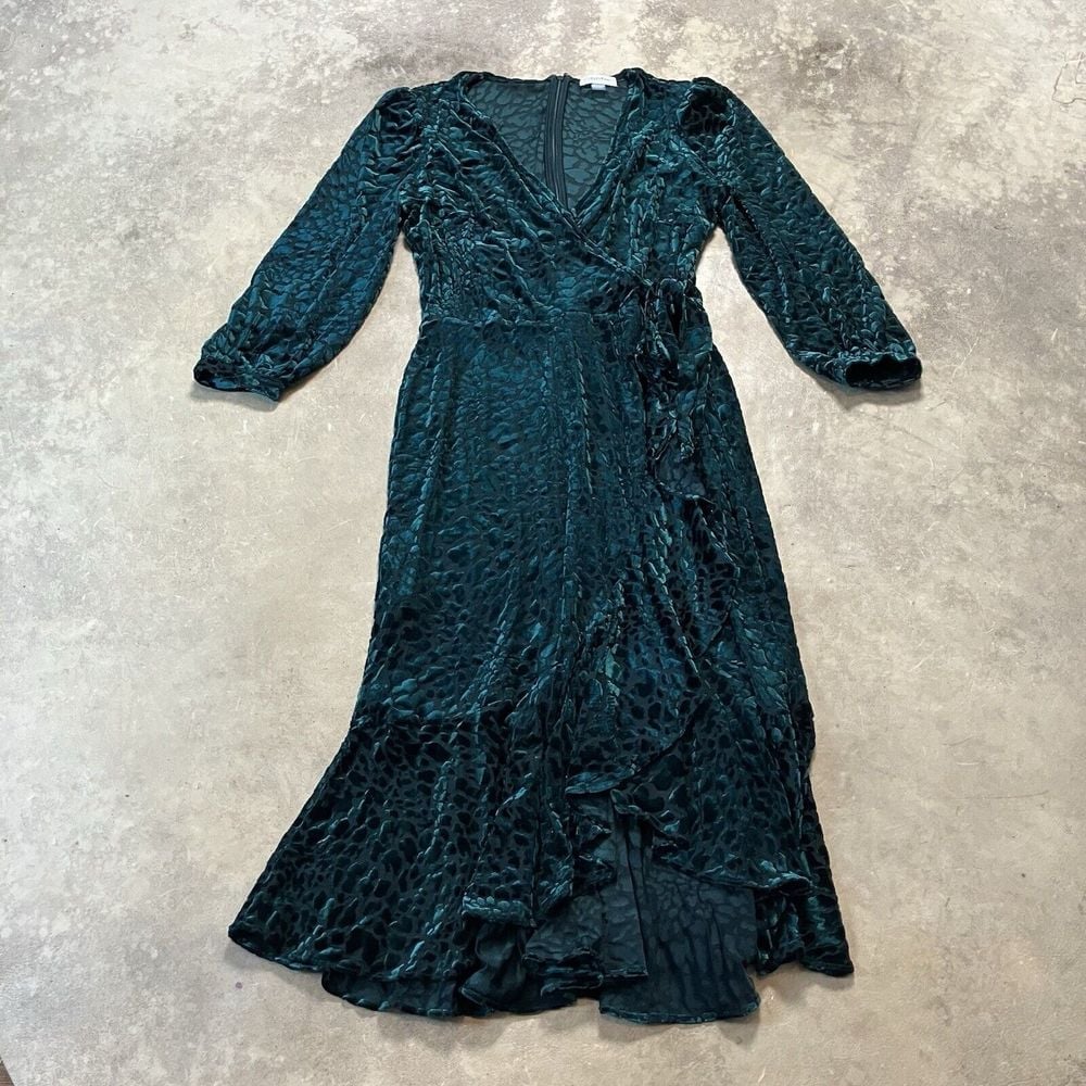 Calvin Klein Dress Womens 8 Malachite Leopard Dark Green Burn Out Velvet