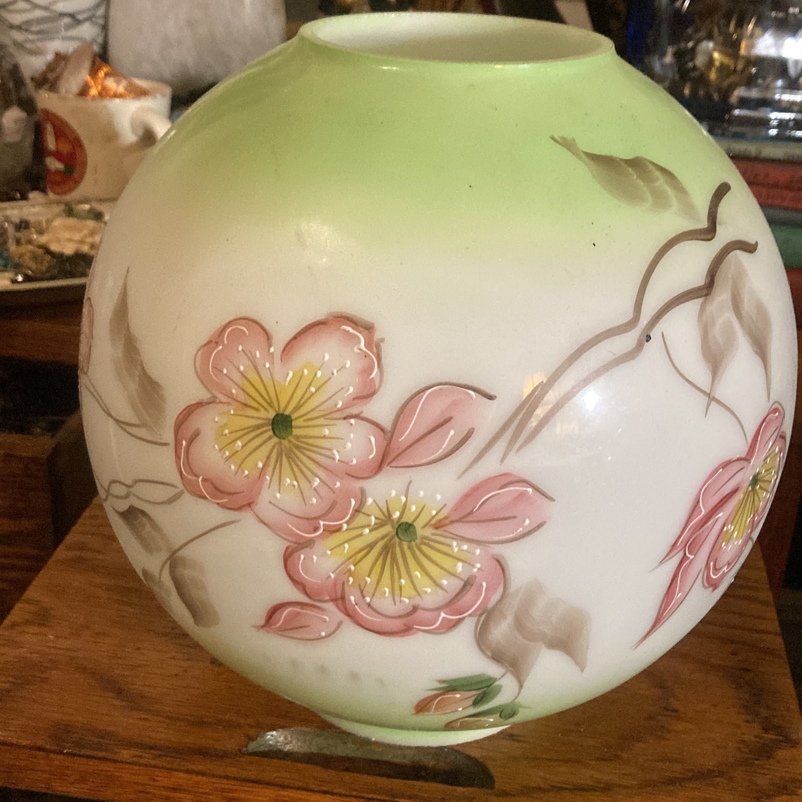 Victorian hand painted kerosene parlor lamp globe