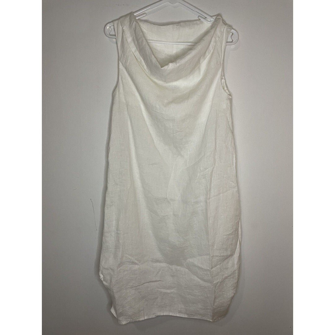 Yuvita Tunic Cowl Neck Dress 100% Linen Midi Size XS Lagenlook Pockets White