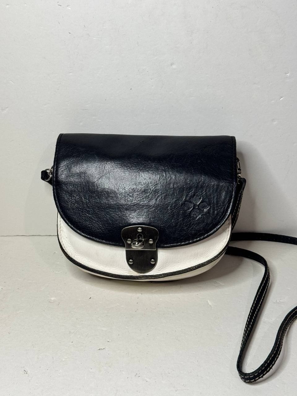 Patricia Nash Black/White Color Block Bettina Leather Saddlebag Crossbody Bag
